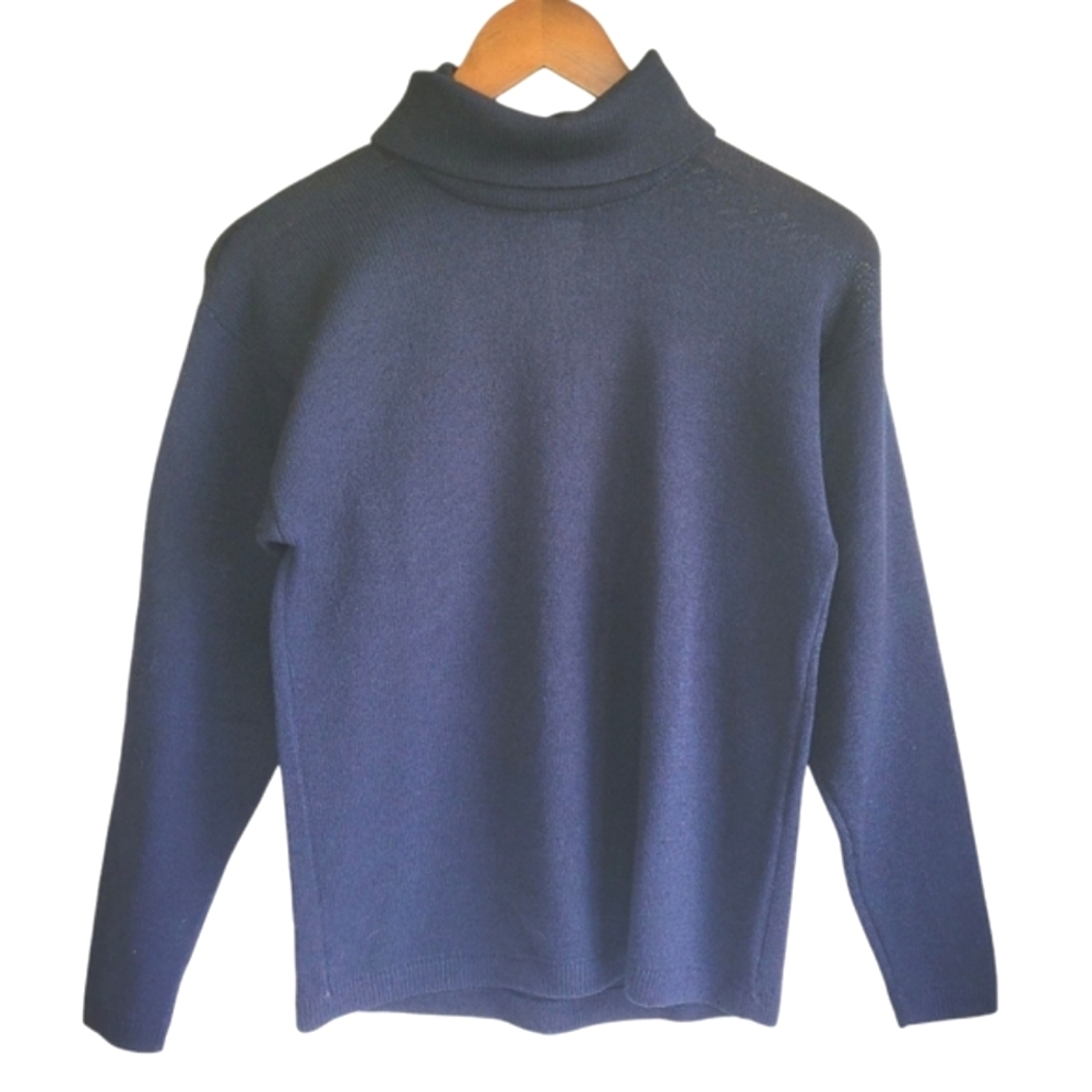 St John Quarter Zip Turtlenck Lightweight Knit Sweater Blue Womens Petite Small